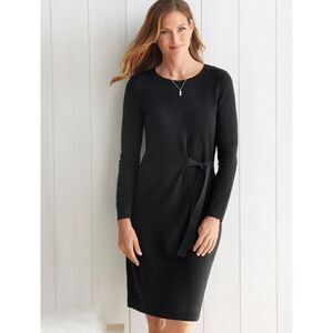 Talbots Petites Side Tie Shimmer Sweater Shift Dress XS Black LBD Festive Party